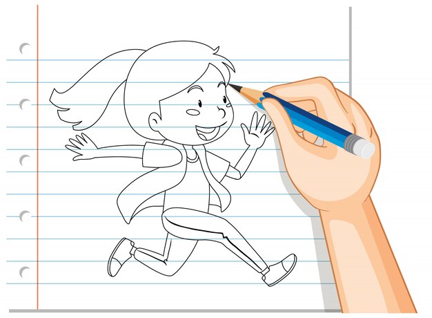 Free vector hand writing of girl running outline