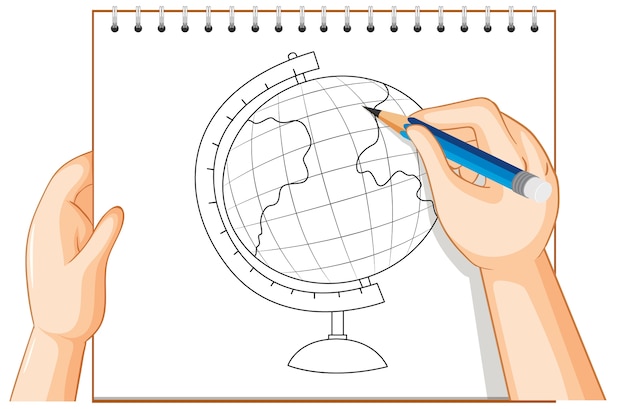 Hand writing of globe model outline