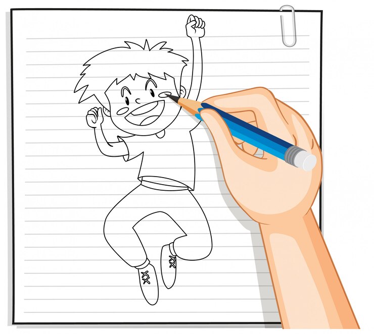 Free Vector hand writing of happy young man outline