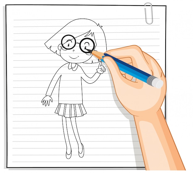 Free vector hand writing of nerdy girl outline