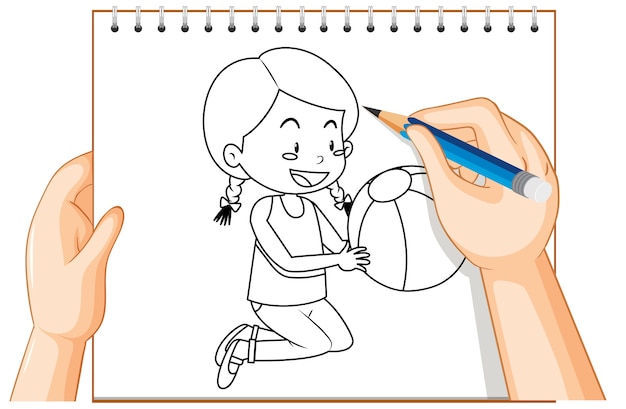 Бесплатное векторное изображение Почерк девушки, держащей мяч наброски