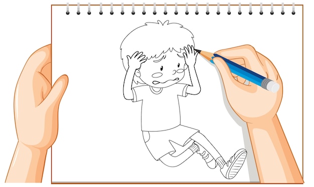 Free vector hand writing of young boy sad disappointed outline