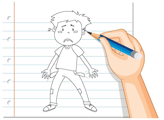 Free vector hand writing of young man sad disappointed outline