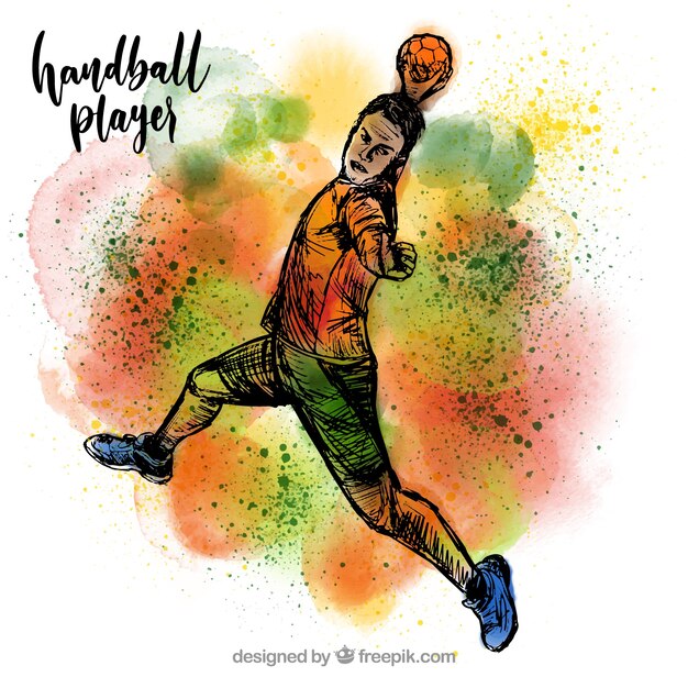 Handball player in sketch style