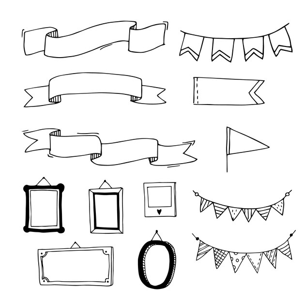 手描きのリボンコレクション 無料のベクター