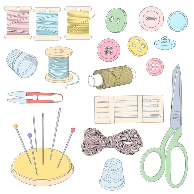 Premium Vector | Handdrawn set of sewing accessories