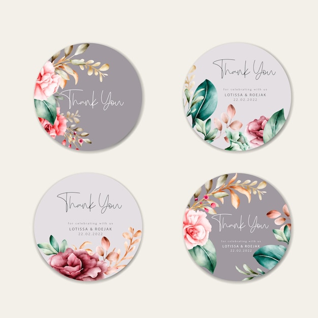 Handdrawn watercolor floral label collection