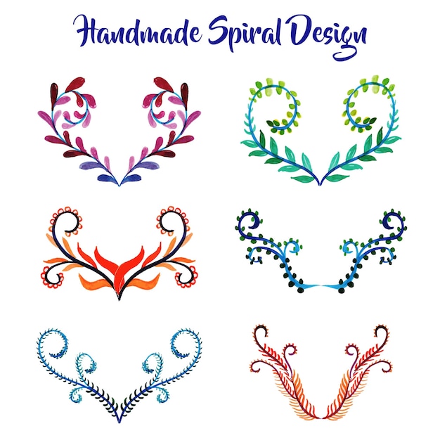 Handmade watercolor different spiral designs collection