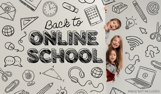 Handrawn banner back to online school