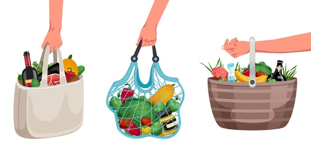hands carrying bags of fruits