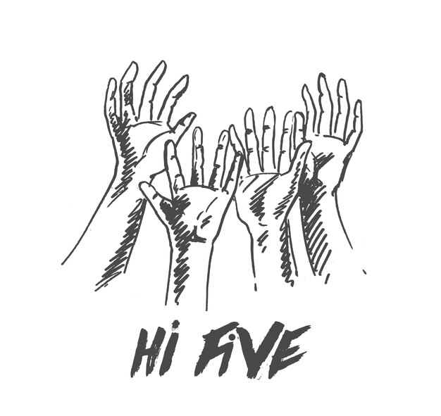 Hands celebrating with a high five Hand Drawn Sketch Vector illustration