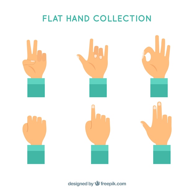 Free vector hands collection with different poses in flat style