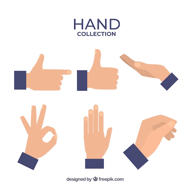 Free vector hands collection with different poses in flat style