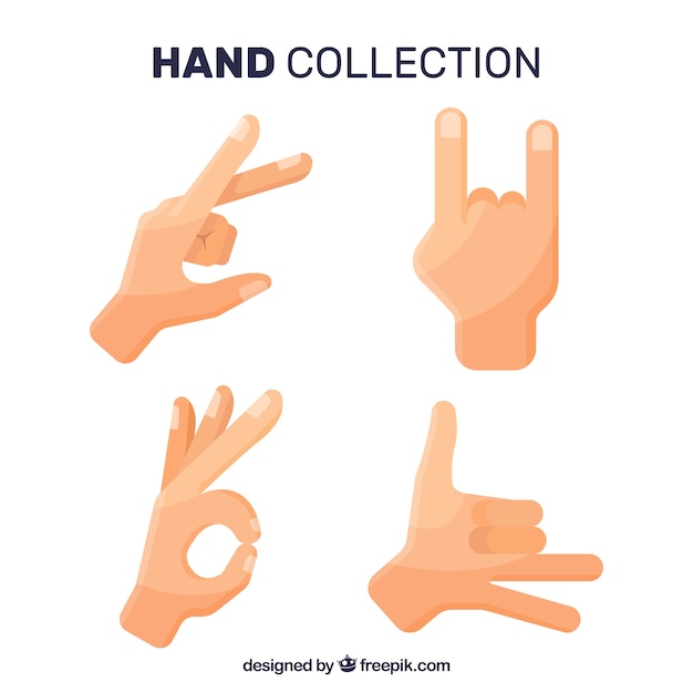 Hands collection with different poses in flat style