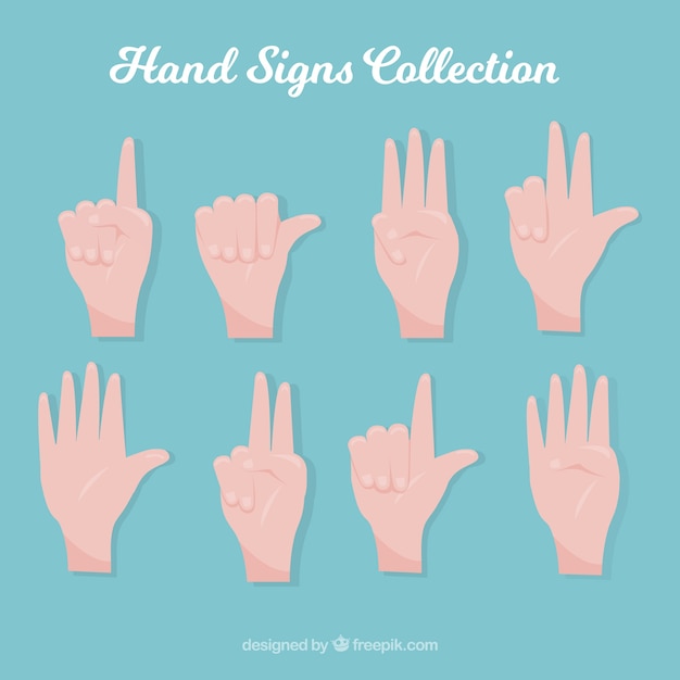 Free vector hands collection with different poses in flat syle