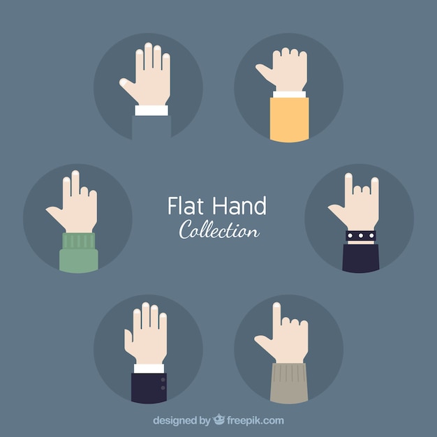 Free vector hands collection with different poses in flat syle