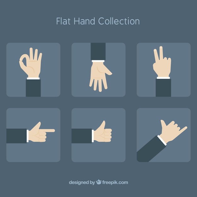 Free vector hands collection with different poses in flat syle