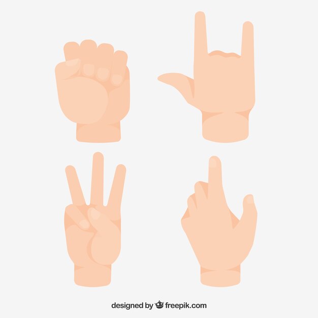Hands collection with different poses in flat syle