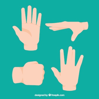 Hands collection with different poses in flat syle