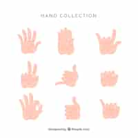 Vettore gratuito collezione di mani con diverse pose in stile piano