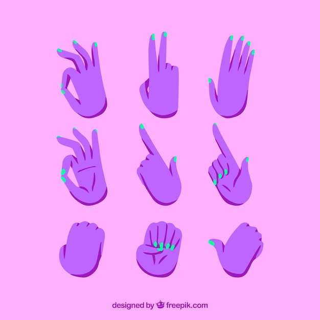 Free vector hands collection with different poses in hand drawn style