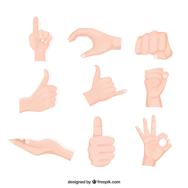Hands collection with different poses in hand drawn style