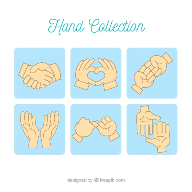 Free vector hands collection with different poses in hand drawn style