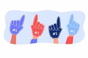 Free vector hands of football or soccer fans cheering with foam fingers. people supporting best team during competition or championship flat vector illustration. support, sports concept for banner, website design