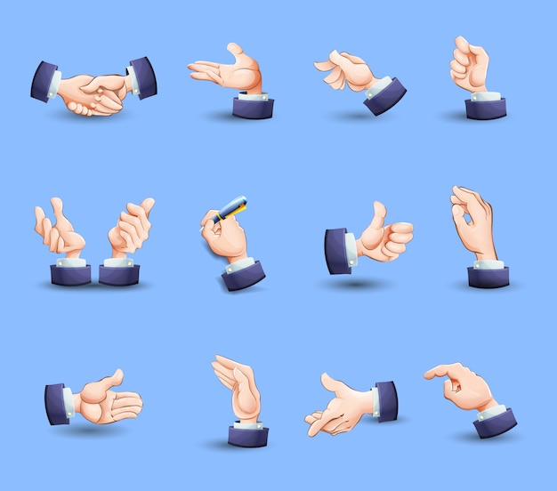 Hands gestures icons set flat