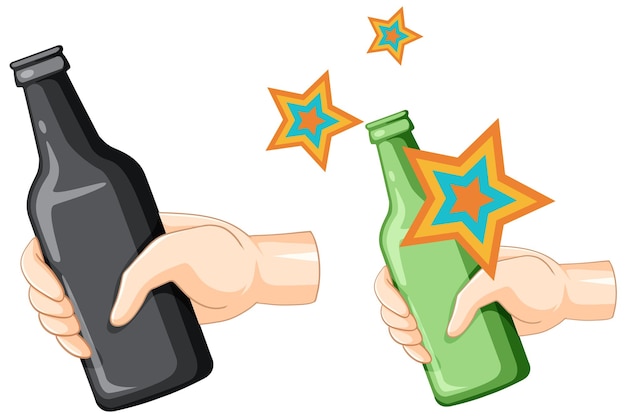 Free vector hands holding alcohol bottles