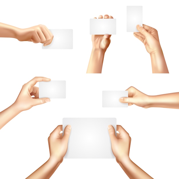 Free vector hands holding blank cards poster