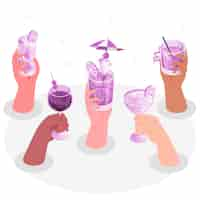 Free vector hands holding cocktails concept illustration