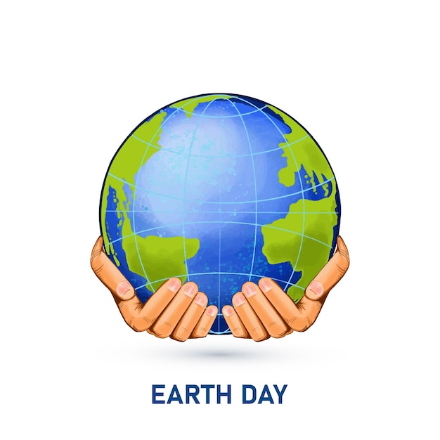 Free vector hands holding globe happy earth day saving planet background