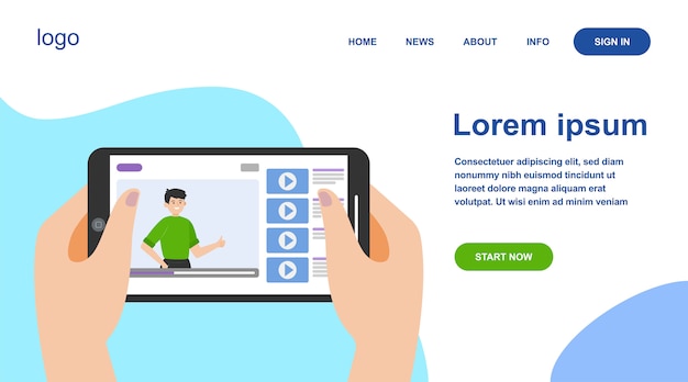 Vettore gratuito mani che tengono smartphone con video online