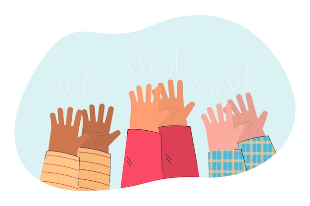 Free vector hands of people asking help, care and support in problem. hands up of persons flat vector illustration. humanitarian crisis, poverty, charity concept for banner, website design or landing web page