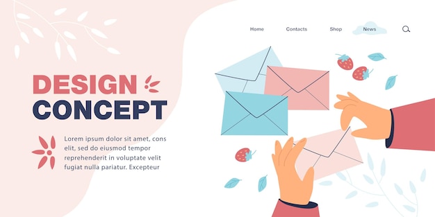 Free vector hands putting letter in envelope flat vector illustration