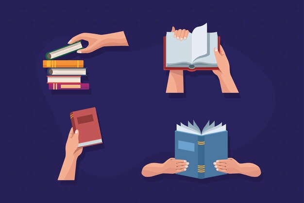 Hands and text books icons