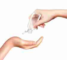 Free vector hands using sanitizer bottle