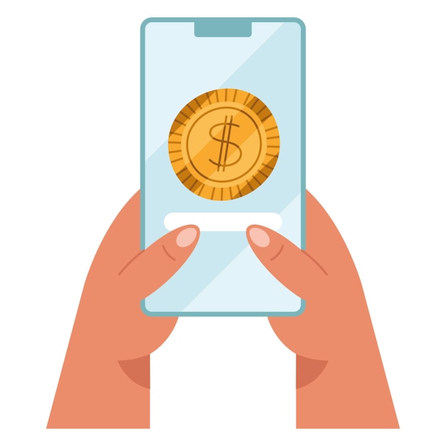 Free vector hands using smartphone with coin