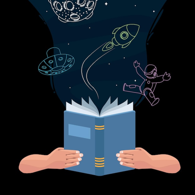 Бесплатное векторное изображение Руки с голубой открытой книгой