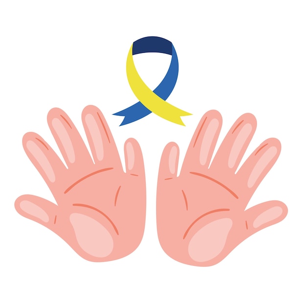 Free vector hands with down syndrome ribbon