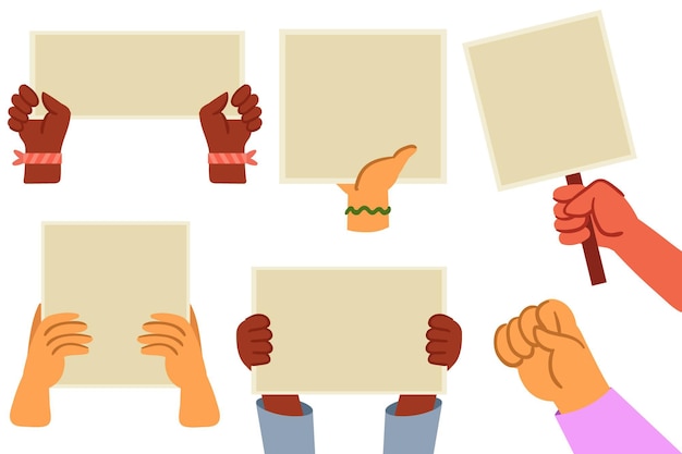 Free vector hands with placards concept