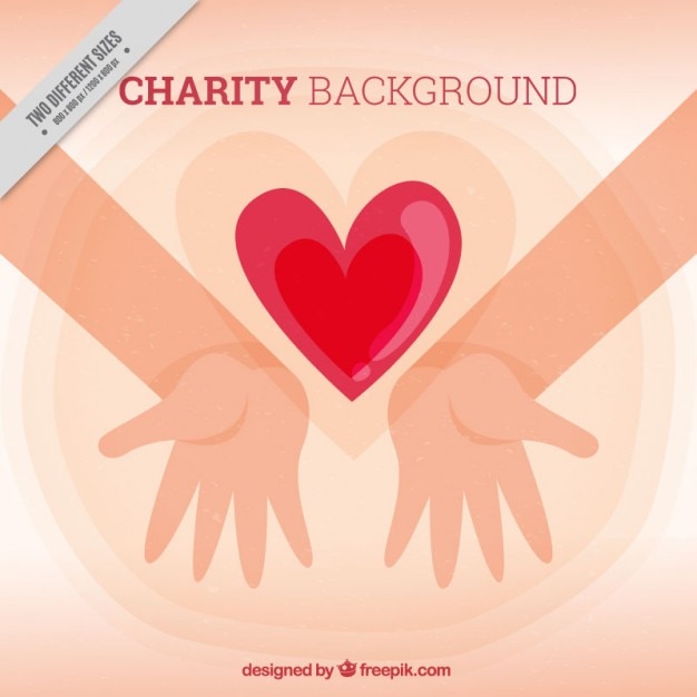 Free vector hands with a red heart charity background