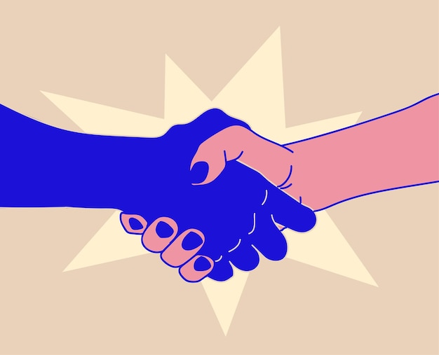 Концепция рукопожатия с двумя разными цветами рукопожатие сделка или приветствие, встреча или договор