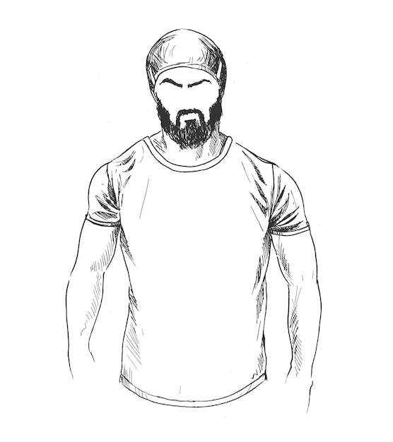 Handsome hipster bodybuilding man and activity line art drawing vector illustration