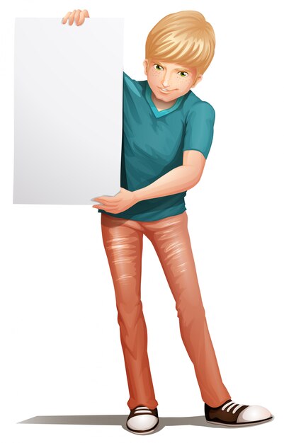 A handsome man holding an empty board