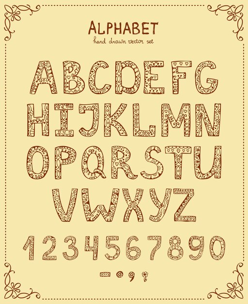 Handwriting Alphabet, Vector Hand Drawn Font in vintage style