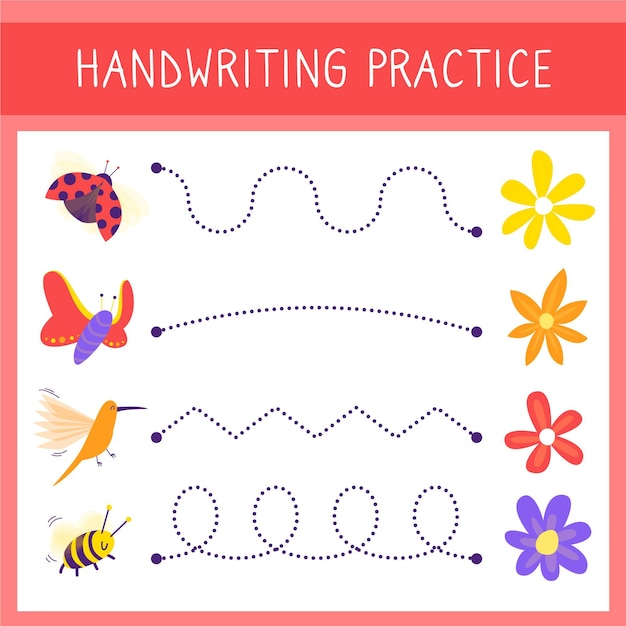 Funny ladybugs Handwriting practice sheet. Educational children game.  Tracing lines for kids and toddlers Stock Vector by ©ksuklein 341520388