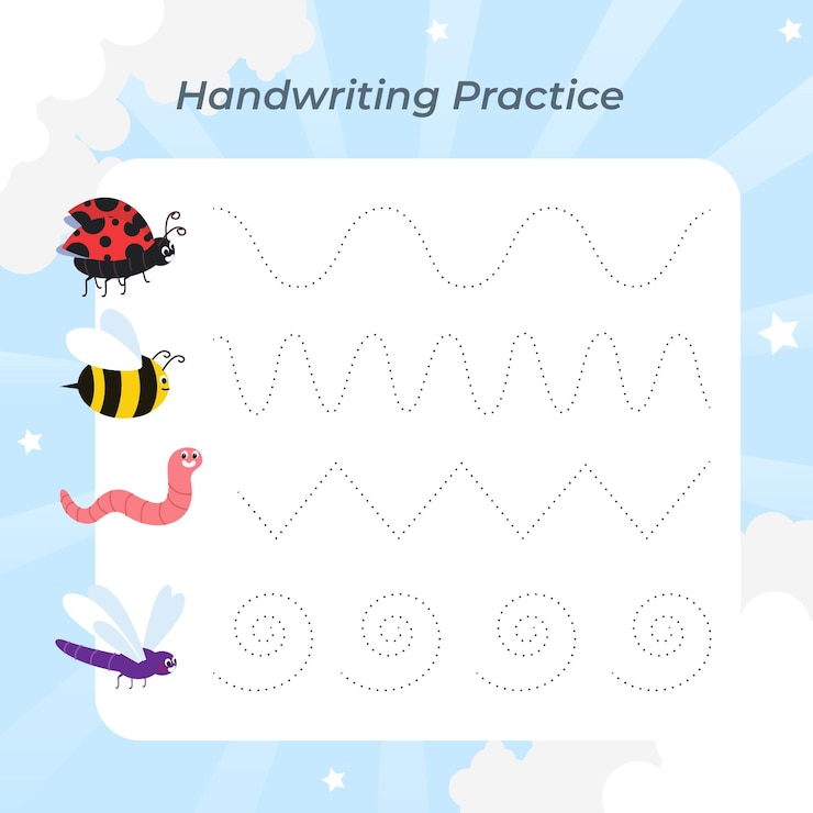 Free Vector handwriting practice with cute insect shapes