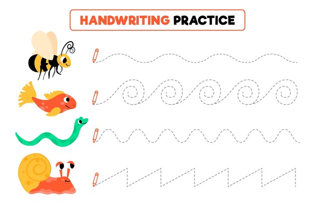 さまざまな動物との手書きの練習